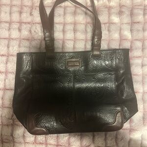 Tignanello Black and Brown Embossed Tote